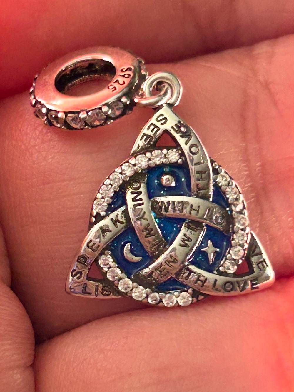 Sterling Silver S925 Blue Celtic Knot Charm mini Pendant celestial sun moon star